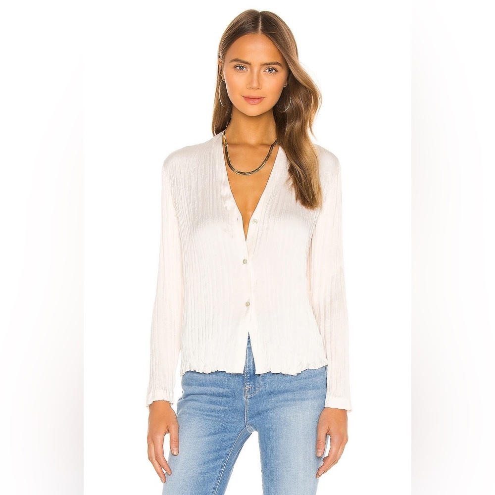Vince Long Sleeve Crushed V Neck Top in Chiffon